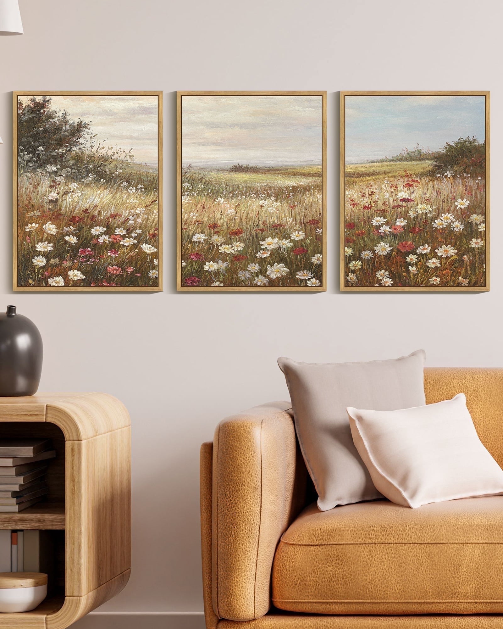 Drsoum Vintage Landscape Wall Art Grassland Meadow Wildflower Field ...