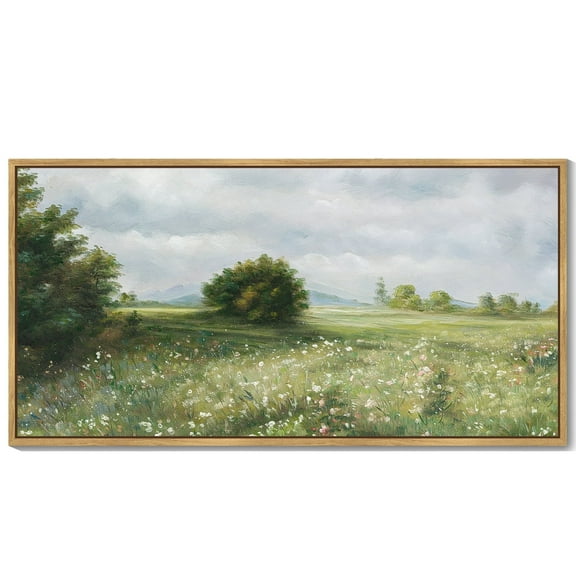 Drsoum Vintage Landscape Wall Art Home Decor Grassland Classic Wall Prints Farmhouse Bathroom Office Decor 8x16in Natural Framed