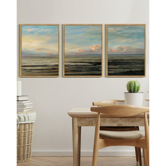 Drsoum Vintage Landscape Wall Art Retro Coastal Classic Paints Rustic Farmhouse Kitchen Bathroom Office Decor 11x14in3pcs Natural Framed