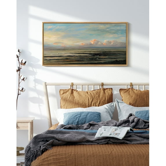 Drsoum Vintage Landscape Wall Art Retro Coastal Classic Paints Rustic Farmhouse Kitchen Bathroom Office Decor 8x16in Natural Framed