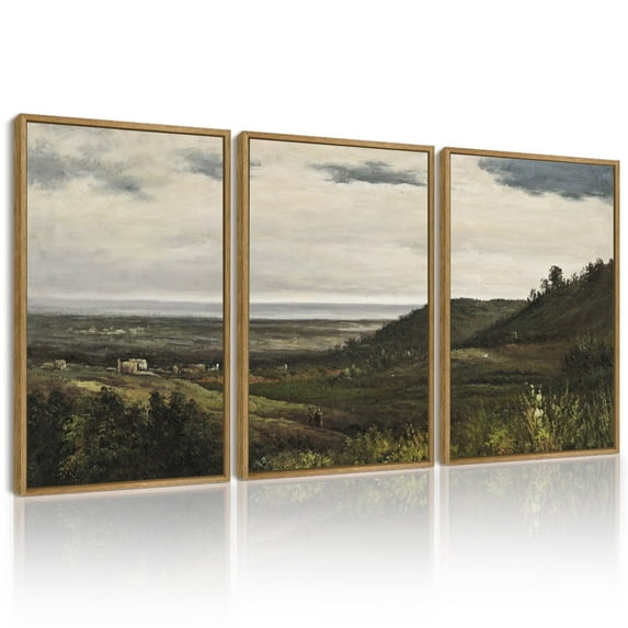 Drsoum Vintage Landscape Wall Art Wilderness Mountain Retro Classic Farmhouse Paints Rustic 11x14in3pcs Natural Framed