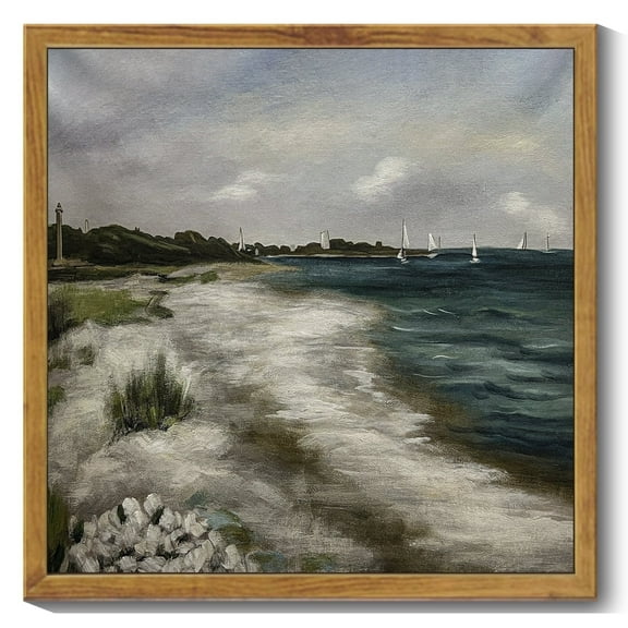 Drsoum Vintage Ocean Seascape Canvas Wall Art Seaside Coastal Scenery Classic Bathroom Office Decor 10x10in Natural Framed