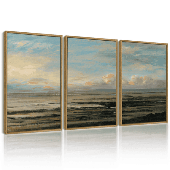 Drsoum Vintage Retro Coastal Classic Paints Rustic Farmhouse Landscape Wall Art 16x24in3pcs Natural Framed Kitchen Bathroom Kitchen Decor