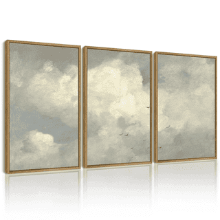 Drsoum Vintage Retro Sky Cloud Nature Classic Paints Rustic Farmhouse Landscape Wall Art 16x24in3pcs Natural Framed Kitchen Bathroom Kitchen Decor