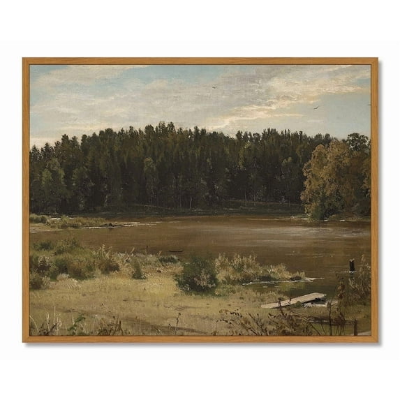 Drsoum Vintage River in Forest Wall Art Rustic Retro Framed Nature Landscape Prints Farmhouse Classic Decorations for Bathroom Bedroom 8x10in Natural Framed