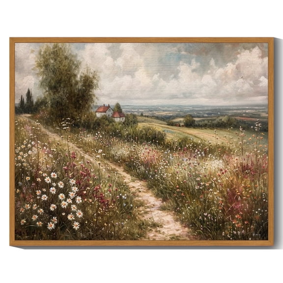 Drsoum Vintage Rural Wildflowers Wall Art 11x14in Nature Framed Classic Retro Rustic Landscape Wall Prints Farmhouse Office Decor