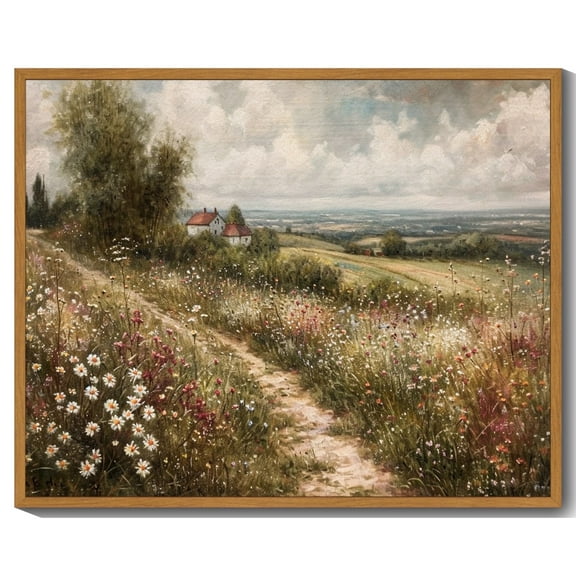 Drsoum Vintage Rural wildflowers Wall Art Classic Retro rustic Landscape Wall Prints Farmhouse Office Decor - 8x10in Nature Framed
