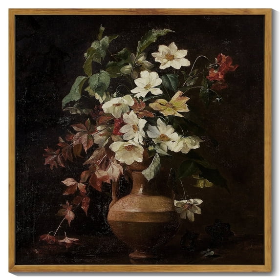 Drsoum Vintage Rustic Flower Artwork Decor 16x16in Natural Framed Mid Century Floral Wall Art Kitchen Bathroom Office Decor