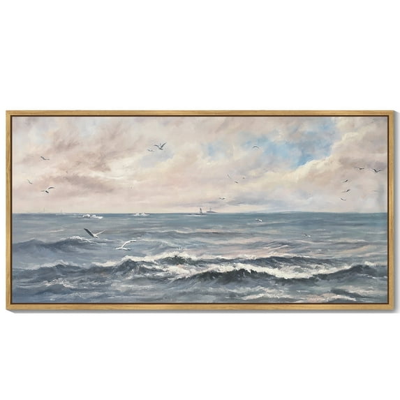 Drsoum Vintage Sea Landscape Wall Art Ocean Retro Classic Farmhouse Paints Rustic Kitchen Bathroom Office Decor 8x16in Natural Framed