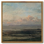 Drsoum Vintage Seascape Wall Art 16x16in Natural Framed Classic Retro Beach Landscape Wall Prints Farmhouse Kitchen Bathroom Office Decor