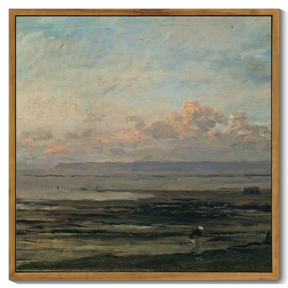 Drsoum Vintage Seascape Wall Art 16x16in Natural Framed Classic Retro Beach Landscape Wall Prints Farmhouse Kitchen Bathroom Office Decor