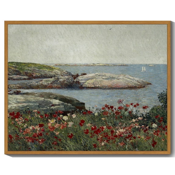 Drsoum Vintage Seascape Wall Art Classic Retro Poppies by an Island Landscape Wall Prints Farmhouse Kitchen Bathroom Office Decor - 8x10in Nature Framed