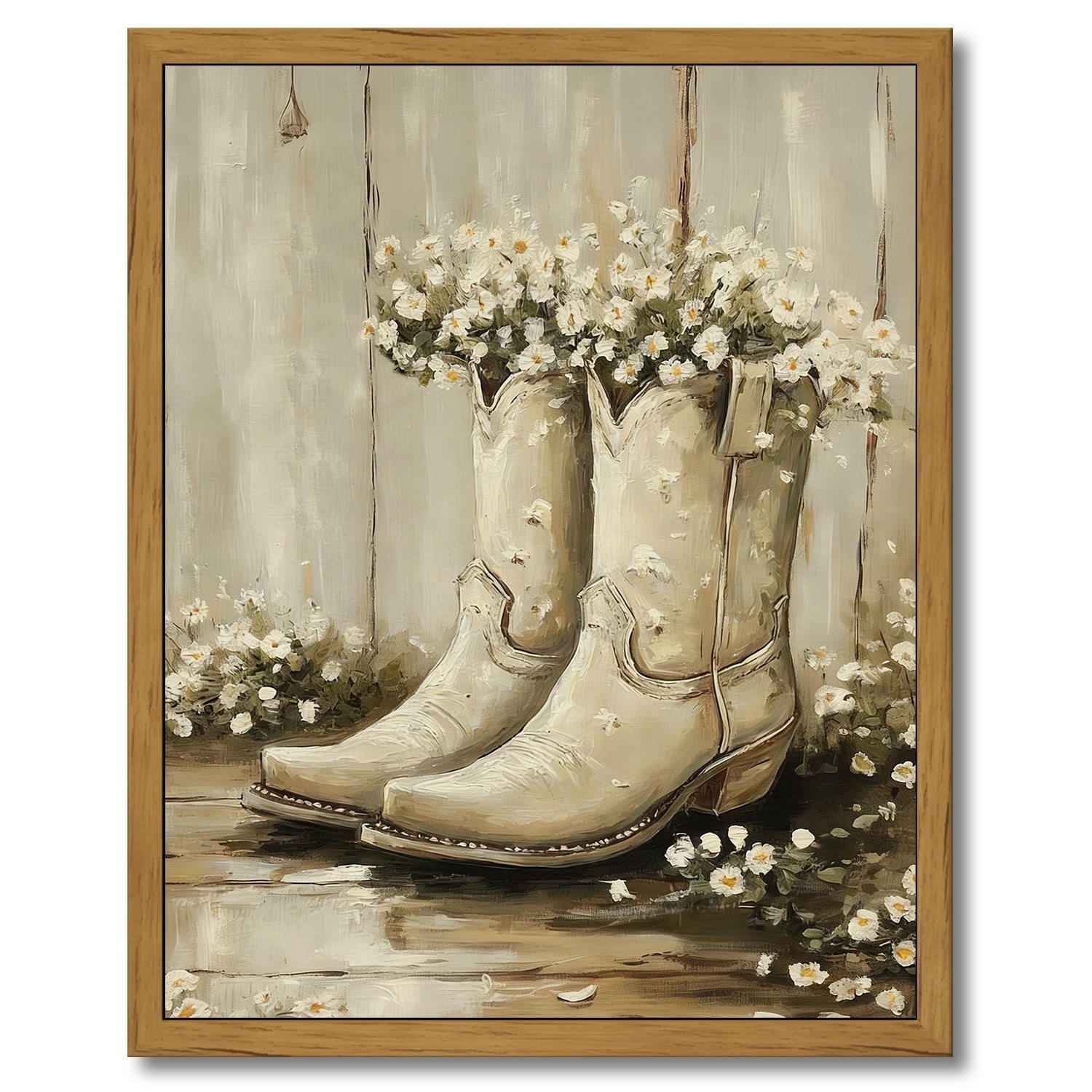 Drsoum Vintage Shoes and flowers Canvas Prints Home Decor Painting Picture Bedroom Wall Art Living room Bathroom 8x10in Brown Framed