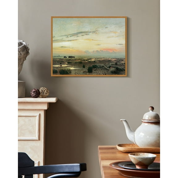 Drsoum Vintage Sunset Meadow Wall Art 11x14in Natural Framed Rustic Retro Countryside Landscape Prints Farmhouse Classic Decorations for Living Room Bedroom