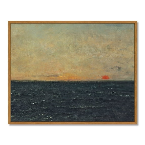 Drsoum Vintage Sunset over Sea Landscape Wall Art Rustic Retro Framed Ocean Scenery Prints Farmhouse Classic Decorations for Living Room Bedroom 8x10in Natural Framed