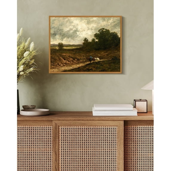 Drsoum Vintage Village Pathway Landscape Wall Art 11x14in Natural Framed Rustic Retro Countryside Scenery Prints Farmhouse Classic Decorations for Living Room Bedroom