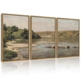 thumbnail image 1 of Drsoum Vintage Wall Art 16x24in3pcs Brown Framed Rustic Country Riverside Landscape Scenery Home Decor Retro Mountain Decorations for Bedroom, 1 of 8