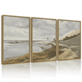 thumbnail image 1 of Drsoum Vintage Wall Art 16x24in3pcs Natural Framed Coastal Seascape Landscape Painting Retro Meadow Scenery Farmhouse Kitchen Living Room Decor, 1 of 6
