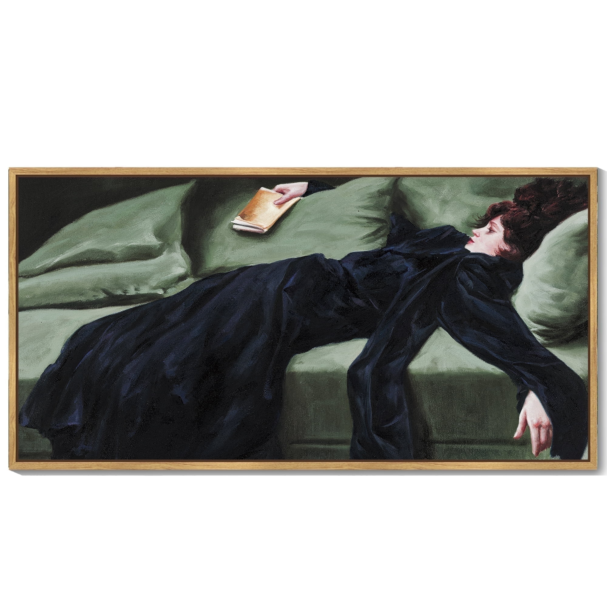 Drsoum Vintage Wall Art Classic Moody Decadent Young Woman After the Dance Victorian Wall Prints Kitchen Bathroom Office Decor 8x16in Natural Framed