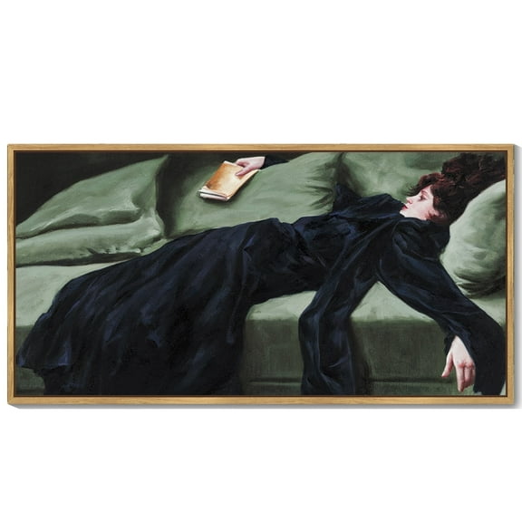 Drsoum Vintage Wall Art Classic Moody Decadent Young Woman After the Dance Victorian Wall Prints Kitchen Bathroom Office Decor 8x16in Natural Framed