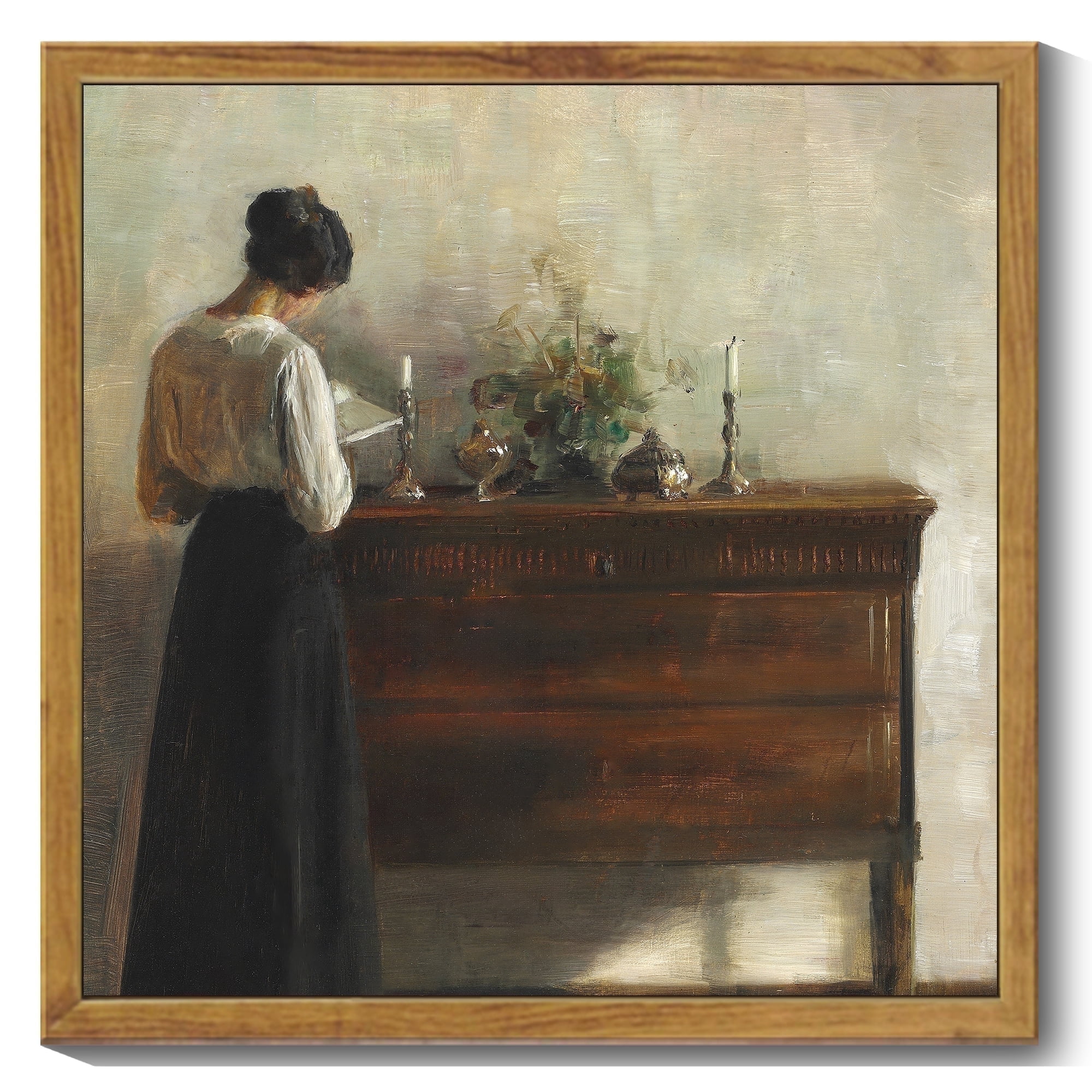 Drsoum Vintage Wall Art Classic Moody Elegant Woman Stands Reading a Book Victorian Wall Prints Kitchen Bathroom Office Decor 10x10in Natural Framed