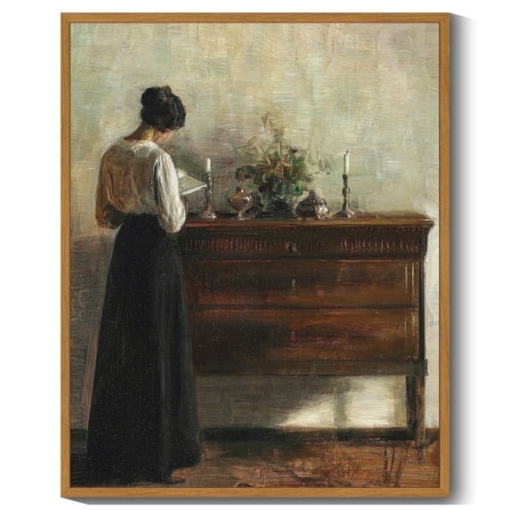 Drsoum Vintage Wall Art Classic Moody Elegant Woman Stands Reading a Book Victorian Wall Prints Kitchen Bathroom Office Decor - 8x10in Nature Framed