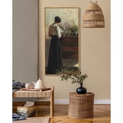 Drsoum Large 20x40in Natural Framed Vintage Wall Art Classic Moody Elegant Woman Stands Reading a Book Victorian Wall Prints Living room Bedroom Office Decor