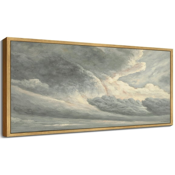 Drsoum Vintage Wall Art Clouds in the Sky Landscape Painting Retro Cloudy Scenery Farmhouse Kitchen Living Room Decor 8x16in Natural Framed