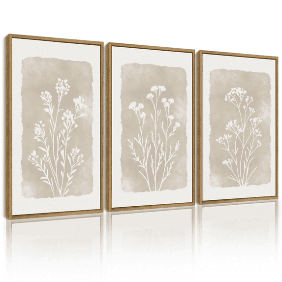 Drsoum Vintage Wall Art Flower Decor Print Modern Rustic Farmhouse Home Office 11x14in3pcs Natural Framed