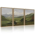 thumbnail image 1 of Drsoum Vintage Wall Art Mountain Range Valley River Landscape Painting Retro Meadow Scenery Farmhouse Living Room Decor 12x16in3pcs Brown Framed, 1 of 7