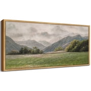 Drsoum Vintage Wall Art Prairie and Mountain Landscape Painting Retro Meadow Scenery Farmhouse Kitchen Living Room Decor 8x16in Natural Framed