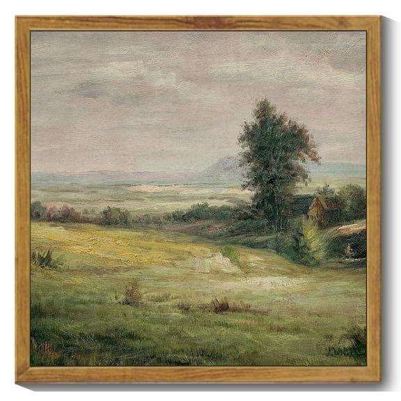 Drsoum Vintage Wall Art The Vast Grassland Wilderness Landscape Painting Retro Meadow Scenery Farmhouse Kitchen Living Room Decor 10x10in Natural Framed