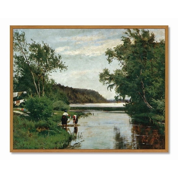 Drsoum Vintage Washing Woman Wall Art Rustic Retro Framed Farmhouse Scene Prints Classic Decorations for laundry Room Bedroom 8x10in Natural Framed