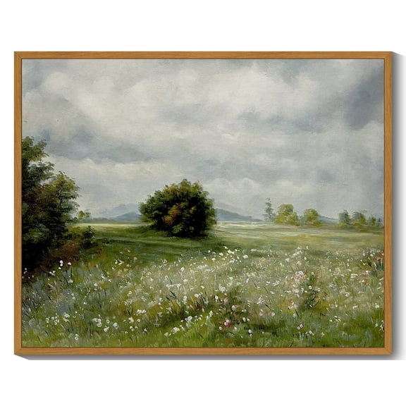 Drsoum Vintage wildflowers Wall Art Landscape with Flower Wall Decor Farmhouse Office Decor Ready to Hang 8x10in Natural Framed