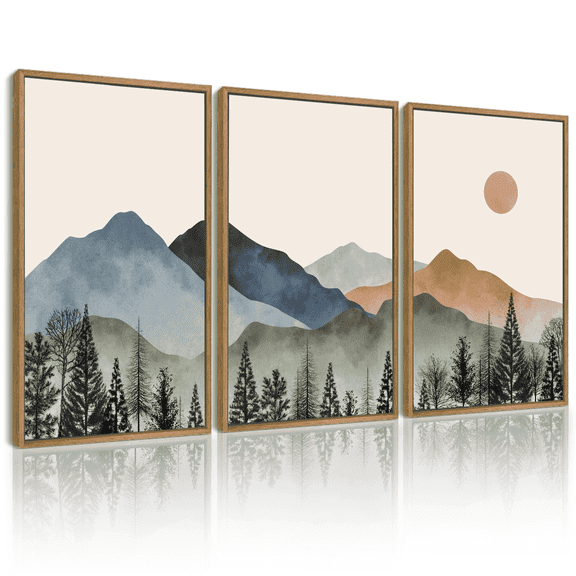 Drsoum Watercolor Mountain Wall Art 11x14in Nature Framed Classic Retro Floral Wall Prints Farmhouse Kitchen Bathroom Office Decor