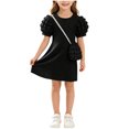 Drssses Qiggri Girl's Short Sleeve Ribbed Dress Round Neck Bubble Puff ...