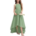 thumbnail image 1 of Drtj 2-14T A-Line Halter Asymmetrical Chiffon Junior Bridesmaid Dress Flower Girl Wedding Party Dress, 1 of 6