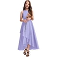 thumbnail image 1 of Drtj 2-14T Junior Flower Girl A-line Scoop Asymmetrical Satin Wedding Bridesmaid Cascading Ruffles Dress, 1 of 6