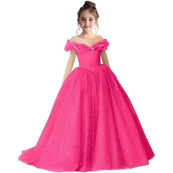 Drtj 2-14T Kids Teens Flower Girl Dress Off Shoulder Pageant Sparkling Formal Dress Birthday Party Ball Gowns