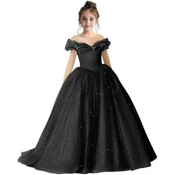 Drtj 2-14T Kids Teens Flower Girl Dress Off Shoulder Pageant Sparkling Formal Dress Birthday Party Ball Gowns