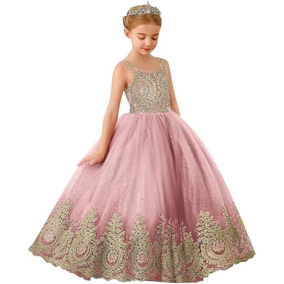 Drtj 2-14T Kids Teens Flower Girl Dresses Wedding Pageant Dresses Tulle Applique Prom Ball Gowns