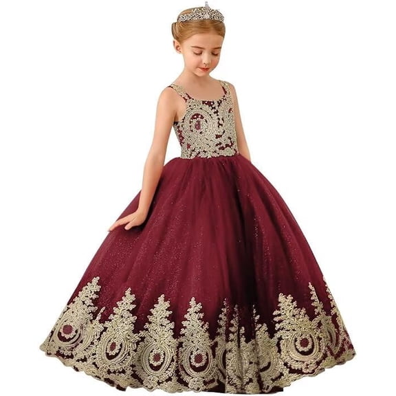 Drtj 2-14T Kids Teens Flower Girl Dresses Wedding Pageant Dresses Tulle Applique Prom Ball Gowns