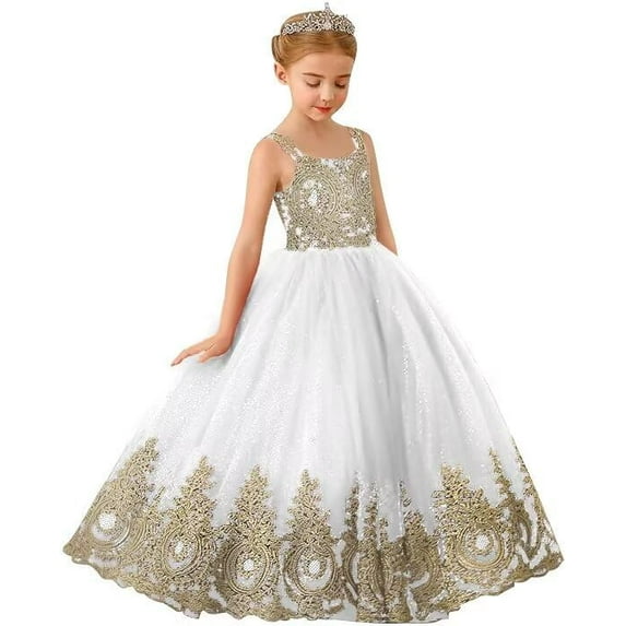 Drtj 2-14T Kids Teens Flower Girl Dresses Wedding Pageant Dresses Tulle Applique Prom Ball Gowns