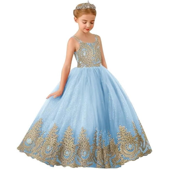 Drtj 2-14T Kids Teens Flower Girl Dresses Wedding Pageant Dresses Tulle Applique Prom Ball Gowns