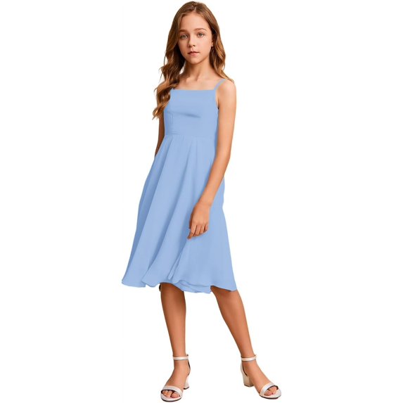 Drtj 2-14T Kids Teens Girls A-line Junior Bridesmaid Chiffon Flower Girl Dress Knee-Length Formal Wedding Party Pageant