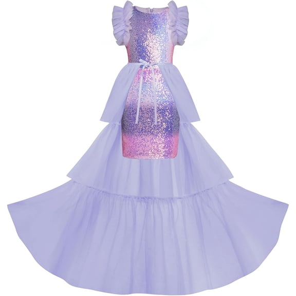 Drtj 2-14T Kids Teens Girls Dresses Sequin Party Formal Pageant Dress Tween Birthday Tulle Prom Princess Maxi Dress