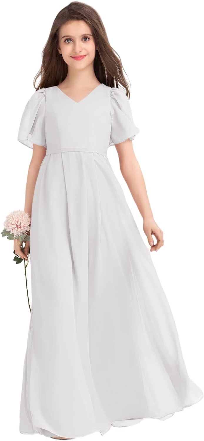 Drtj 2-14T Kids Teens Junior Bridesmaid Flower Girl Dresses Formal Dresses  V-Neck Floor-Length Chiffon - Walmart.com
