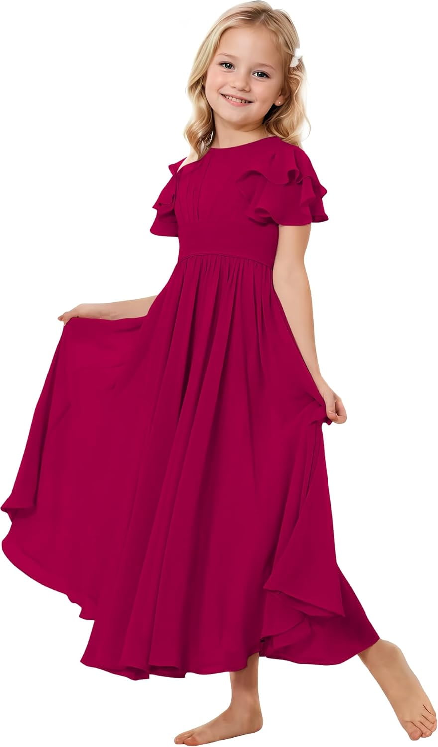 Drtj 2-14T Kids Teens Junior Flower Girl Wedding Bridesmaids Flowy Chiffon  Ruffles Sleeve Pageant Long Dress - Walmart.com