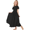 thumbnail image 1 of Drtj 2-14T Kids Teens Junior Flower Girl Wedding Bridesmaids Flowy Chiffon Ruffles Sleeve Pageant Long Dress, 1 of 7