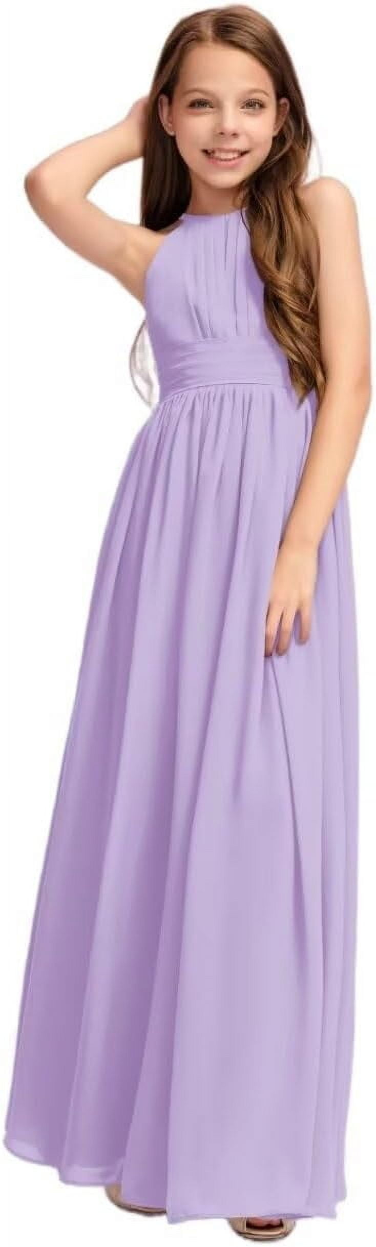 Kismissal Junior Bridesmaid Dress – Halter Neck, Pleated Chiffon, Floor-Length For Teens & Flower Girls